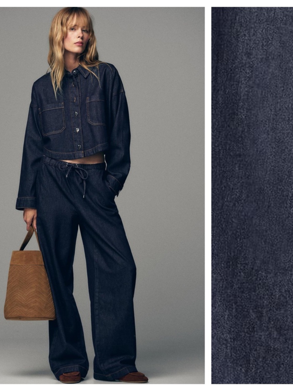 NWT. Zara Z1975 Dark Blue High-Waisted Wide Jogger Jeans. Size XL.